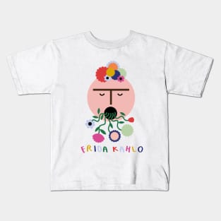 Frida Kahlo feminist mexican painter colorful summer flowers Kids T-Shirt